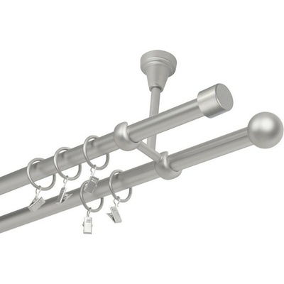 OK-GarnýžeCZ Garnýž kovová dvouřadá 19mm Pullo satina 190 cm do stropu / kroužky s žabkou
