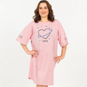 Макси памучна нощница в розов цвят със сърце
