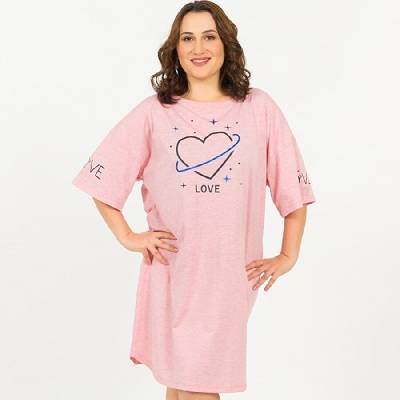 Макси памучна нощница в розов цвят със сърце