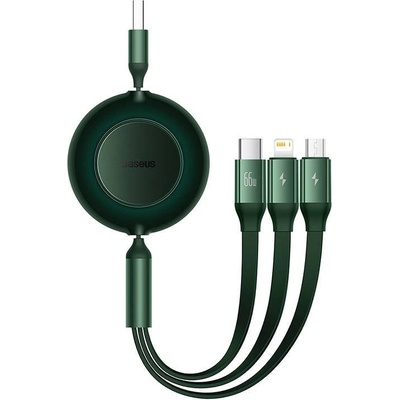 Baseus Кабел 3в1 USB Baseus Bright Mirror 3 към micro USB / USB-C / Lightning 66W / 2A, 1.1m, зелен (CAMJ010106)