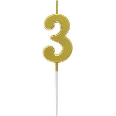 Godan Svíčka Piker B&C číslo 3 metalická zlatá 9,5x2,3 cm