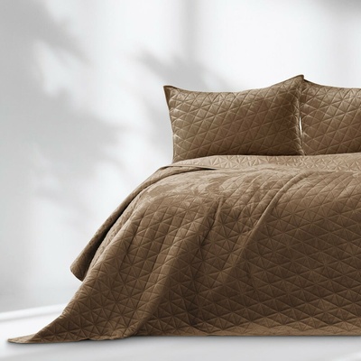 AmeliaHome Svetlohnedý zamatový prešívaný pléd Laila 220x240