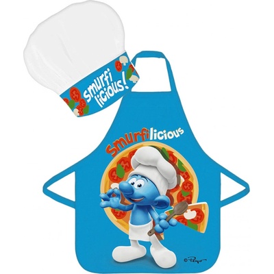 BrandMac Dětská zástěra s kuchařskou čepicí Šmoulové