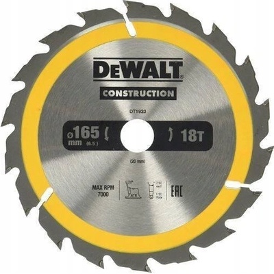 DeWALT pilový kotouč na dřevo 165 mm, otvor 20 mm, 18 zubů DT1933