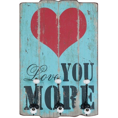 Nástěnná dřevěná cedule s háčky Love you More - 40*13*60cm - Clayre & Eef