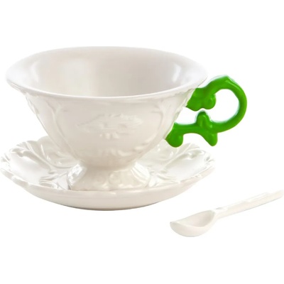 Seletti Чаша за чай с чинийка и лъжица I-WARES, зелено, Seletti (SLT09858VER)