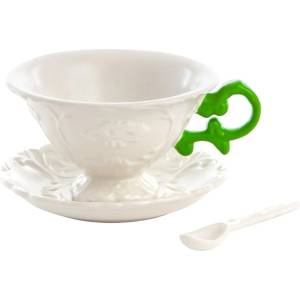 Seletti Чаша за чай с чинийка и лъжица I-WARES, зелено, Seletti (SLT09858VER)