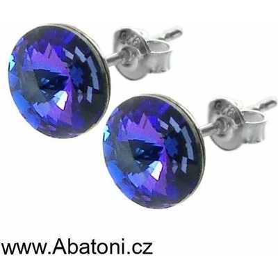 Swarovski Elements Rivoli vlepený krystal Ocelové náušnice pecky puzety fialovo modré kulaté 51037.3 Heliotrope fialová modrá duhová