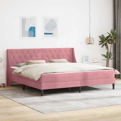 vidaXL Рамка за легло с матрак с матрак Розово 200 x 200 cm Кадифе (3414822)