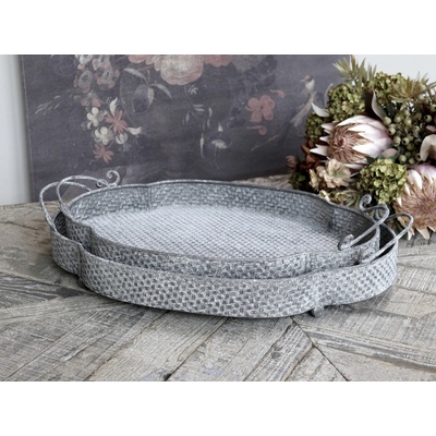 Chic Antique Set 2ks dekoračné plechové podnosy s patinou Trao 53x35x11 46x31x10cm