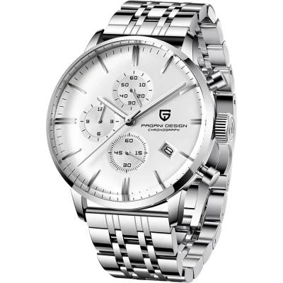 Мъжки часовник Pagani Design Larith, Кварцов, Неръждаема стомана, Хронограф, Сребрист / Бял (PD-2720K-SILVER-WHITE)