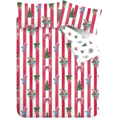 Catherine Lansfield Червено-бяло двойно спално бельо 200x200 cm Christmas Stripe - Catherine Lansfield (BD/60647/W/DQS/RE)