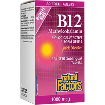 Image 1 of Natural Factors B12 Methylcobalamin 1000 mcg [210 Подезични таблетки ]