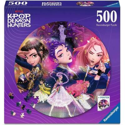 Ravensburger Кръгъл пъзел Ravensburger от 500 части - За феновете на KPop Demon Hunters (12002052)