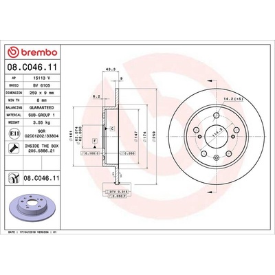 Brzdový kotouč BREMBO 08.C046.11 | Zboží Auto
