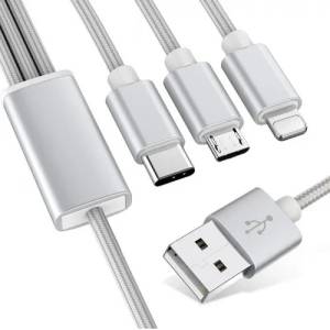 Hama Кабел 3 в 1 - LIGHTNING, microUSB и TYPE-C, черен - 125 см