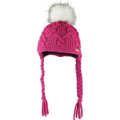 Bontis dívčí čepice s kožešinovou bambulí tmavě růžová