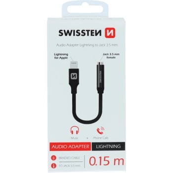 Swissten Adaptér TEXTILE pre iPhone Lightning - Jack 3,5 mm, 0,15 m