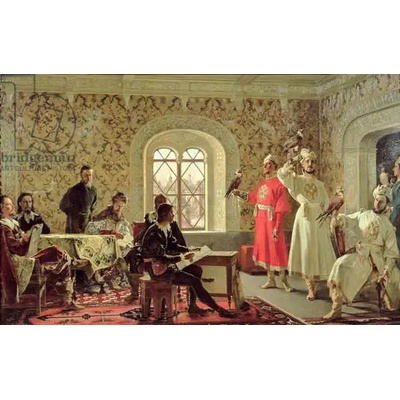 Obrazy - Litovtchenko, Alexander Dimitrievitch: Italian Ambassador Calvuci drawing the falcons of Tsar Alexei Mikhailovich (1629-76) - reprodukce obrazu