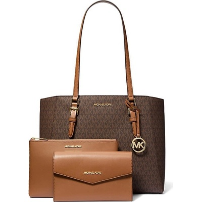 Michael Kors kožená kabelka Charlotte large 3 v 1 logo hnědá