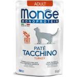 Monge Monoprotein Adult Cat Paté Turkey - пауч за котки в зряла възраст с пуешко и картофи - 85 гр, Италия - 3734