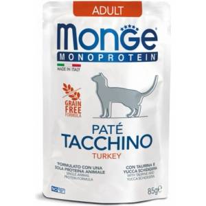 Monge Monoprotein Adult Cat Paté Turkey - пауч за котки в зряла възраст с пуешко и картофи - 85 гр, Италия - 3734
