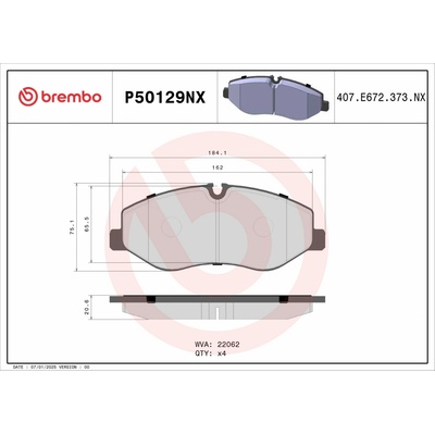 Sada brzdových platničiek, vždy 4 kusy v sade BREMBO P50129NX