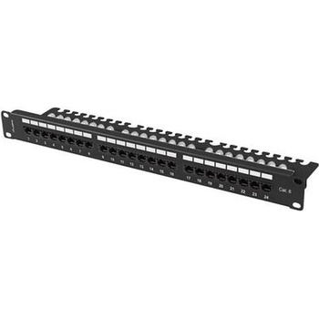 Lanberg Пач панел, Lanberg patch panel 24 port 1U 19" CAT. 6 utp with cable organizer black (PPU6-1124-B)