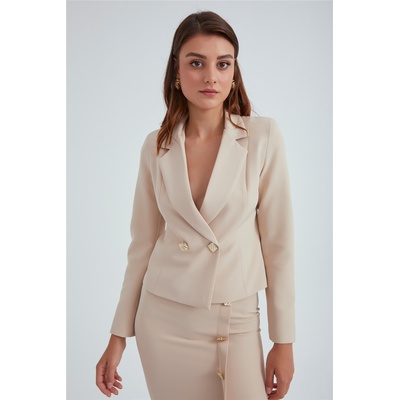 Base Дамско сако с двуредно закопчаване - Тъмнобежово #309349 (309349_Бежов)