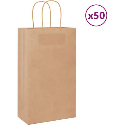 vidaXL Хартиени торбички 50 бр с дръжки кафяви 21x11x36 см (4101575)