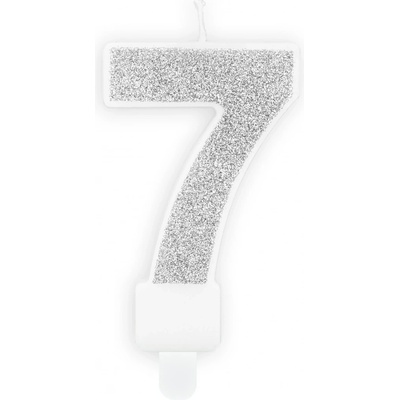Narozeninová svíčka třpytivě stříbrná "číslo 7", 7 cm