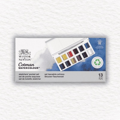 WINSOR & NEWTON COTMAN - SKETCHERS' POCKET BOX - AKVARELOVÉ FARBY - SADA 12 POLPANVIČIEK + ŠTETEC