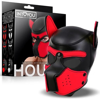 Intoyou bdsm line INTOYOU Hound Dog Неопренова маска със сваляща се муцуна черно/червено