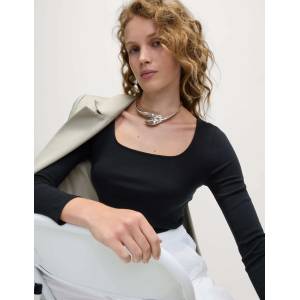 Marks & Spencer Топ от чист памук с квадратно деколте Marks & Spencer черна Marks & Spencer | Cheren | ЖЕНИ | 8