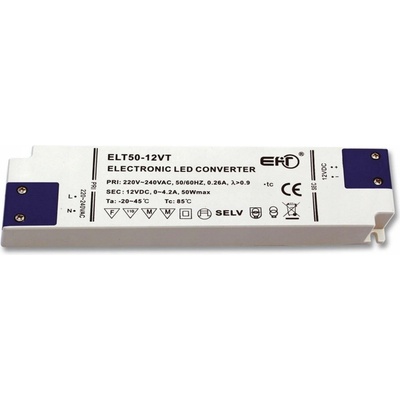 Ecolite El. trafo,230V-12V,4,2A,50W, 1,6mm,IP20 DX-WP-50W/SLIM