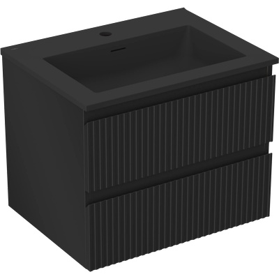 Rivel шкаф за баня 60 см с мивка Otis, 2 чекмеджета, набраздени, черен мат - 91A20-06047-2-BFF71-W18M71 (91A20-06047-2-BFF71-W18M71)