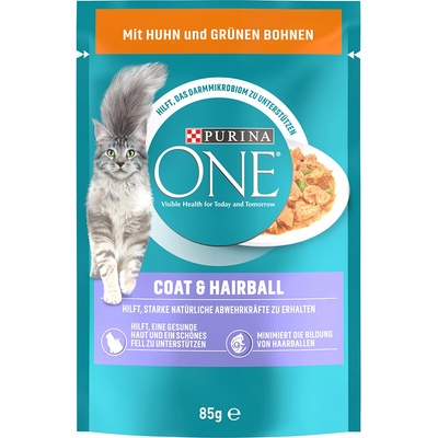 Purina One Coat & Hairball s kuracím a zelenými fazuľkami 52 x 85 g