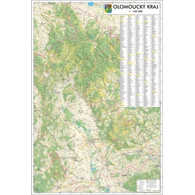 Excart Maps Olomoucký kraj - obří nástěnná mapa 140 x 200 cm Varianta: bez rámu v tubusu, Provedení: laminovaná mapa v lištách