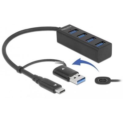 Delock DeLOCK 4 порта USB 3.2 Gen 1 с USB USBe-C или USB USB-A хъб, черен (63828)