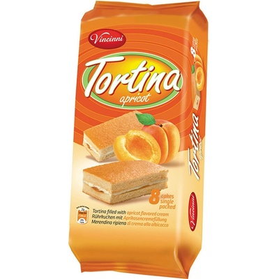 Vincinni Tortina Piškótový rez plnený krémom s marhuľovou príchuťou a marhuľovým džemom 8 x 25 g