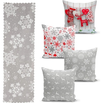 Minimalist Cushion Covers Комплект от 4 коледни калъфки за възглавници и покривка за маса Снежинки - Minimalist Cushion Covers (RunnerSet16)