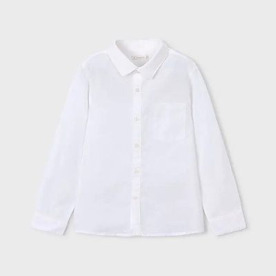 MAYORAL Риза дълъг ръкав лен класическа яка Бял цвят за мини момче Mayoral