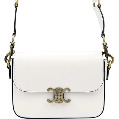 Kožená crossbody kabelka s elegantným mosadzným patentom Biela