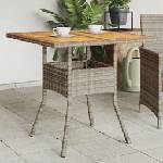 vidaXL Градинска маса с плот от акация, сиво, 80x80x75 см, полиратан (365520)
