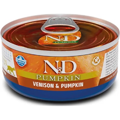 N&D Pumpkin Cat Venison & Pumpkin ADULT GRAIN FREE - консерва за пораснали котки над 1 година, с елен и тиква, БЕЗ ЗЪРНО, 70 гр Италия PND070016