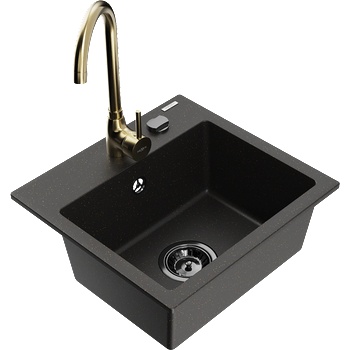 Mexen Milo мивка от гранит с 1 отделение и кухненски смесител Telma, черен/златен - 6505-75-670200-50-B (6505-75-670200-50-B)