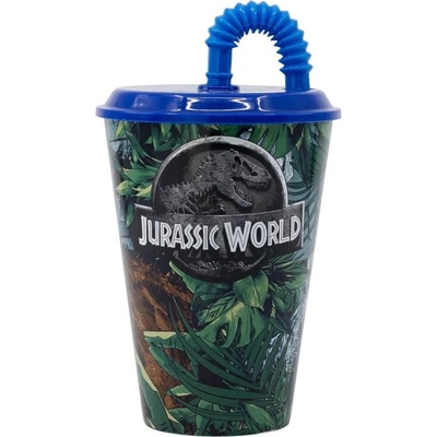 STOR Plastový pohár s vrchnákom a slamkou JURASSIC WORLD Dinosaur 14630 430 ml