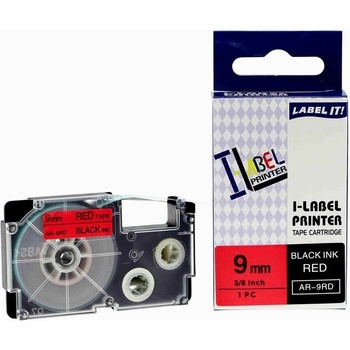 Pro Casio Съвместима лента с Casio XR-9RD1, 9mm x 8m черен печат / червен фон (XR9RD)