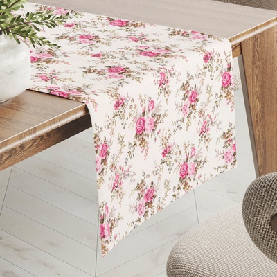 Biante Dekoračný behúň PML-107 Ružové ružičky na bielom 35x160 cm
