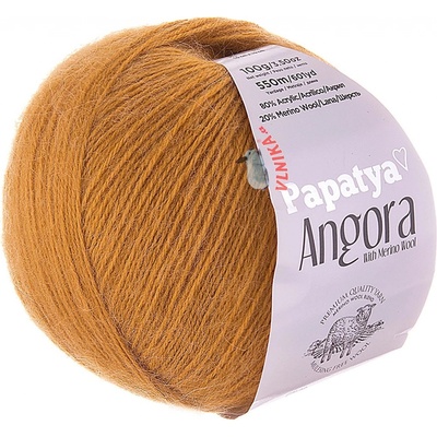 Vlnika Pletací příze PAPATYA ANGORA MERINO 8740 hořčicová, jednobarevná, s vlasem, 100g/550m